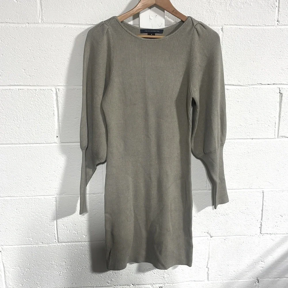 French Connection | Dresses | French Connection Beige Sweater Dress With  Puff Long Sleeves Sz Medium | Poshmark